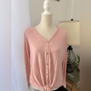 Pink Lily Button-Up Waffle Knit Top